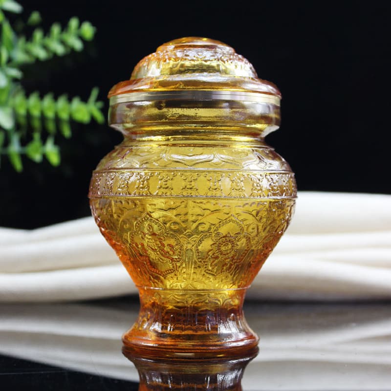Fengming Glazed Treasure Vase Eight Auspiciouses Ancient Method Glazed Desktop Ornament Buddhist Altar Offering Yellow Jambhala Manjushri Naga King Treasure Vase