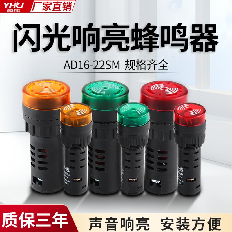 Flash Buzzer AD16-22SM Intermittent Lighted LED Sound and Light Alarm 22mm AC and DC 24V 12V 220V