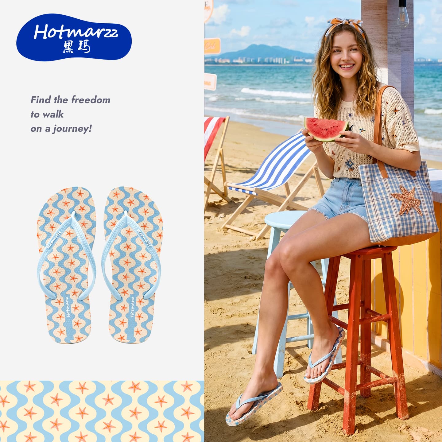 Hotmarzz Black Agate Girl Flip Flops, Fresh and Anti-Slip Toe-Post Sandals, Waterproof and Durable Summer Slippers