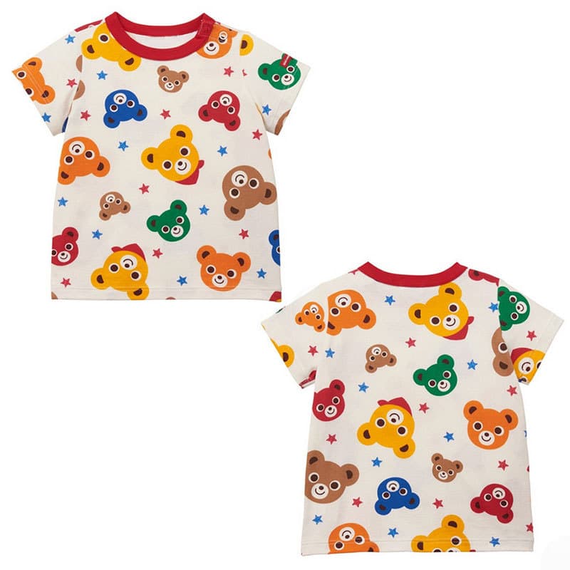 Kids Clothing, Boys and Girls Cartoon Japanese Fashion Brand Full Print Stars and Bear Head Short Sleeve T-Shirts for Shipping