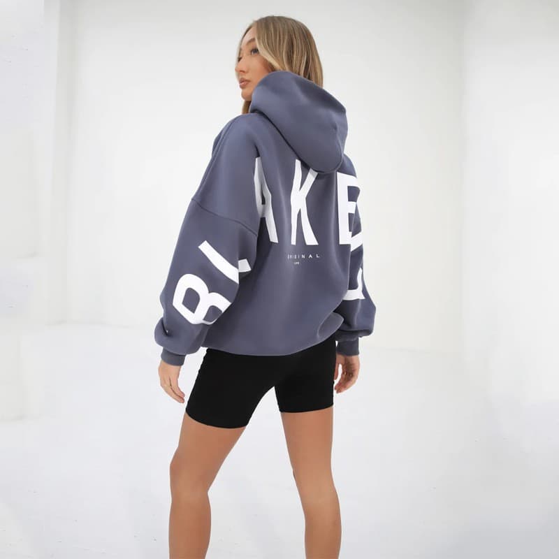 2023 New Arrival Amazon Cross-Border European/American Fashion Print Thickened Versatile Long Sleeve Loose Hooded Sweatshirt Women