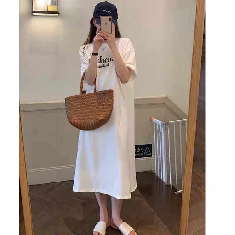 New Summer Plus Size Women's T-Shirt Fashionable Casual Split Printed T-Shirt Dress Knee-Length Trendy Dress