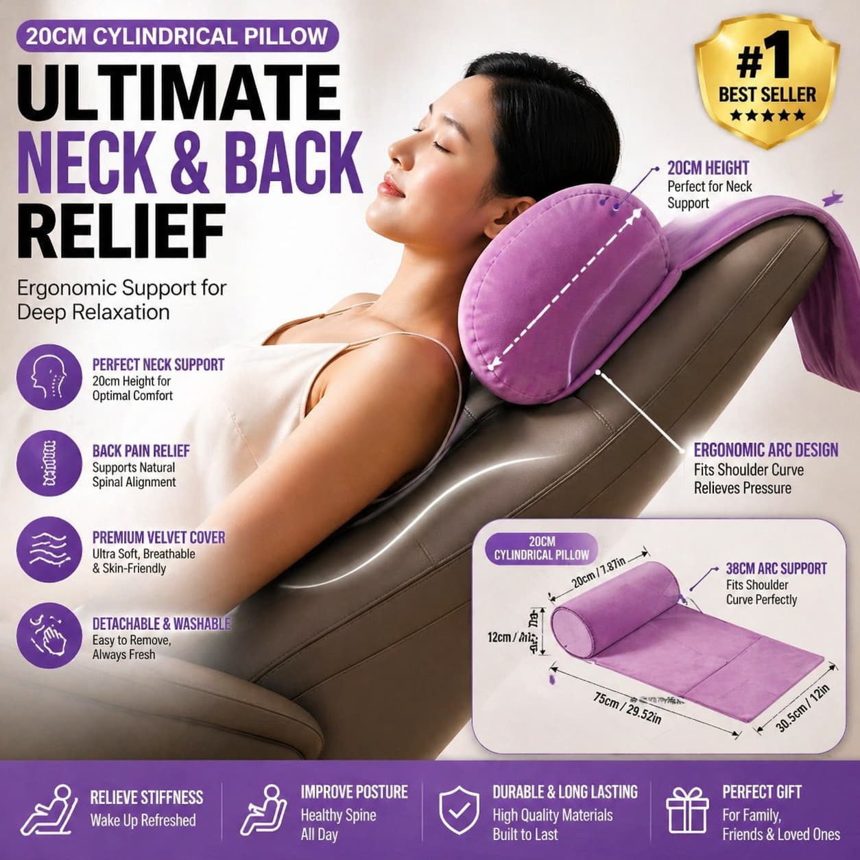 Ergonomic Pillow for Recliner, Side Sleeping Support Pillow, Neck and Head Care Pillow, Travel Pillow