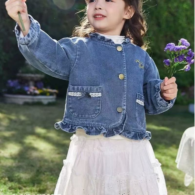 2025 Spring/Autumn New Girl's Denim Jacket, Sweet and Stylish Children's Casual Top