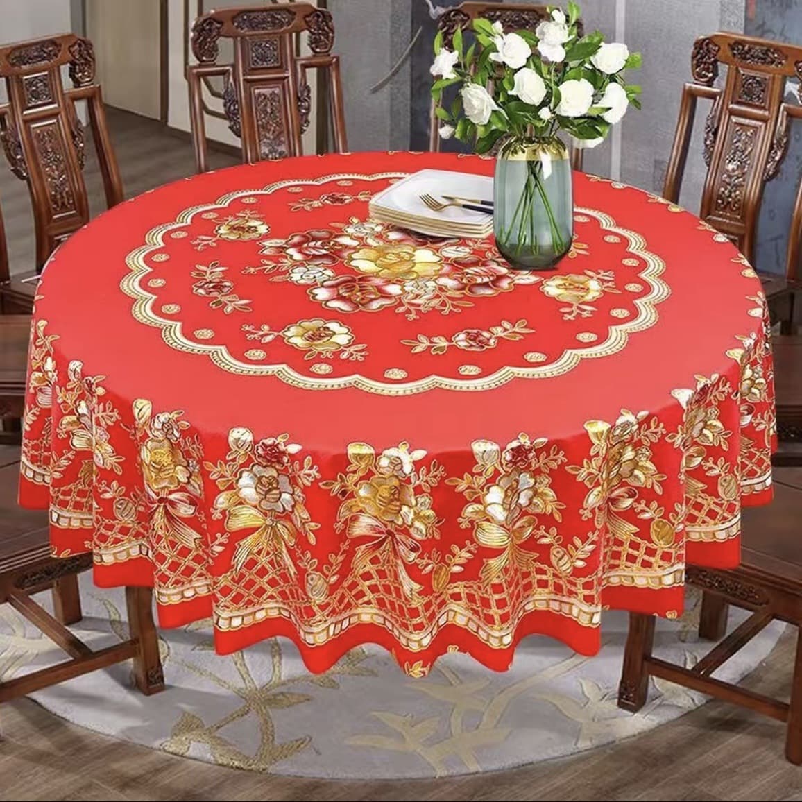 Festive Round Tablecloth Waterproof Oil-Proof Stain-Resistant No-Wash Thickened Wedding Home Dining Table Cloth 2026 New Style Round Shape