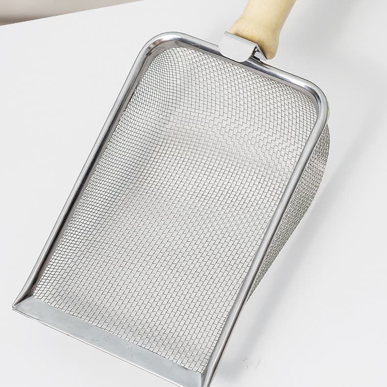 Fine Mesh Cat Litter Scoop for Quail Chick, Small Particle Sifting Tool, Bentonite Walnut Sand, Metal Stainless Steel Scoop