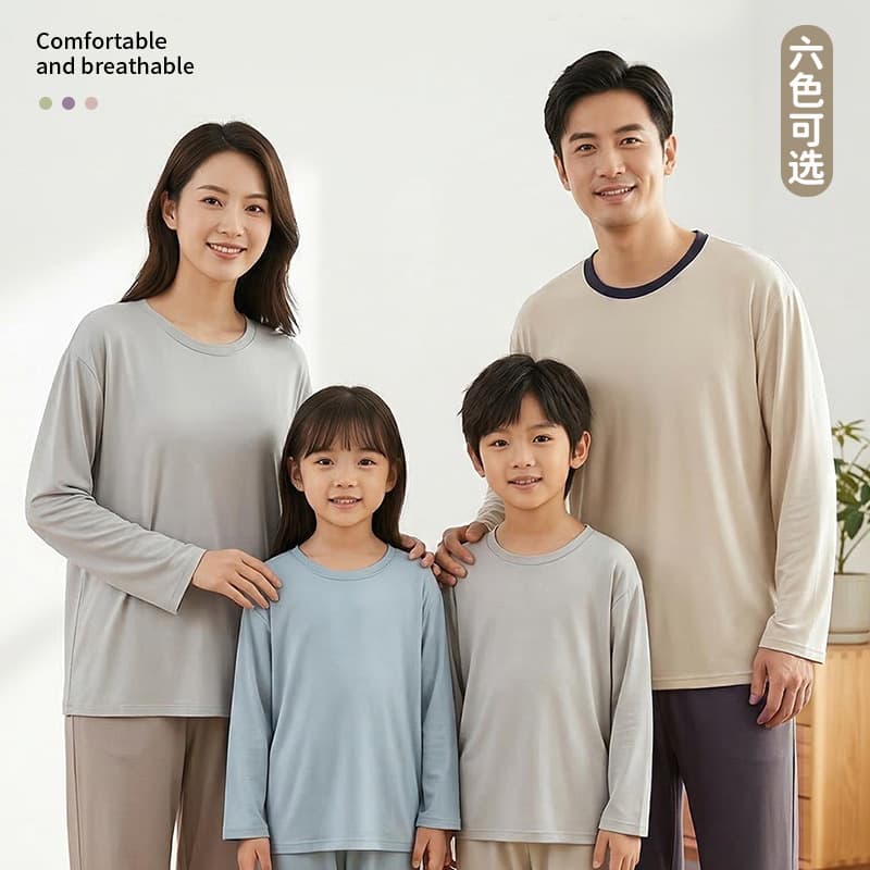 Parent-Child Summer Pajamas Kids Long-Sleeve T-Shirt Boys Top Girls Students Youth Homewear
