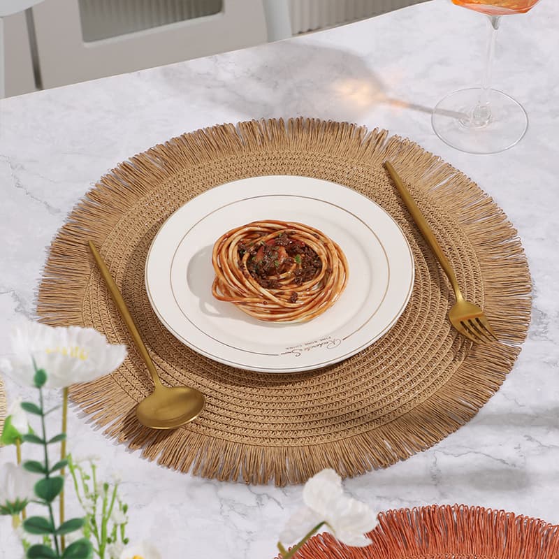 Temu Paper Woven Placemat Round Lace Solid Color Table Mat Eco-Friendly Decorative Mat Ins Style Paper Placemat
