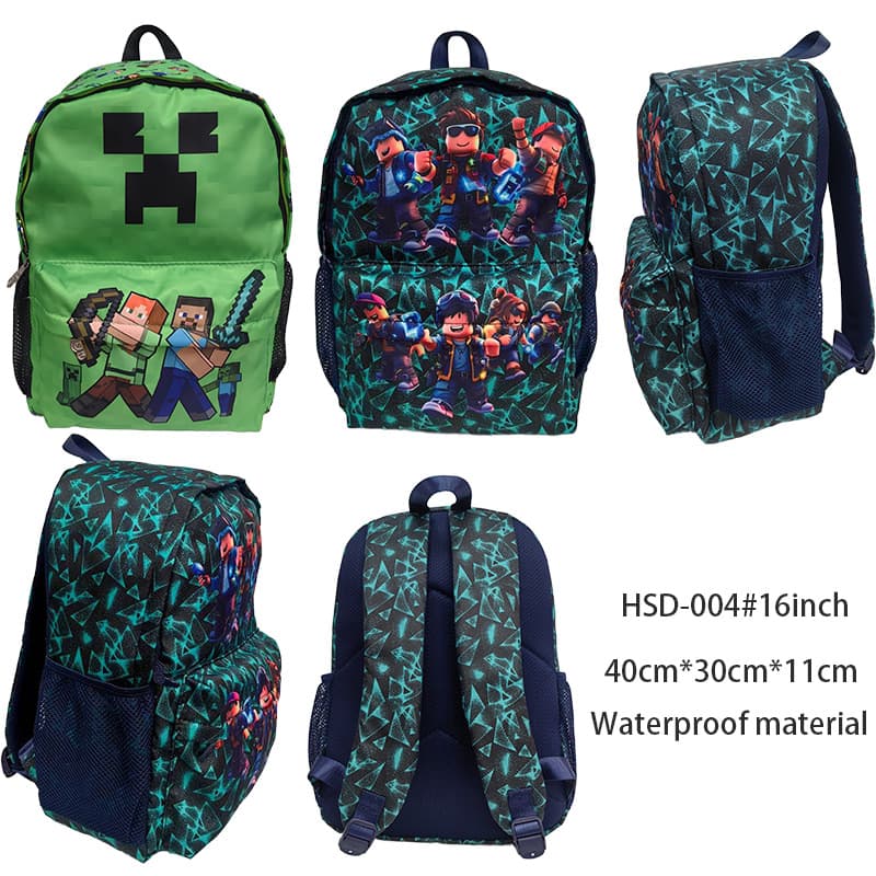 HSD Waterproof ROBLOX Student Backpack 16 Inch Trendy Cartoon School Bag Unisex School Backpack