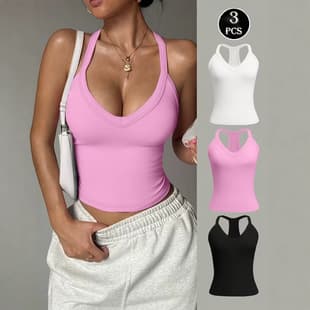 TK Ribbed Strappy Camisole for Women Summer, Slim Fit Sports Vest, Sleeveless Hot Girl Top, Workout Tank Top