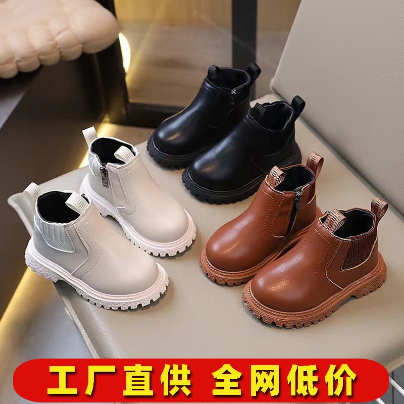 Factory direct supply for little boys casual spring and autumn sports little leather boots little girls comfortable little leather boots girls British style singles