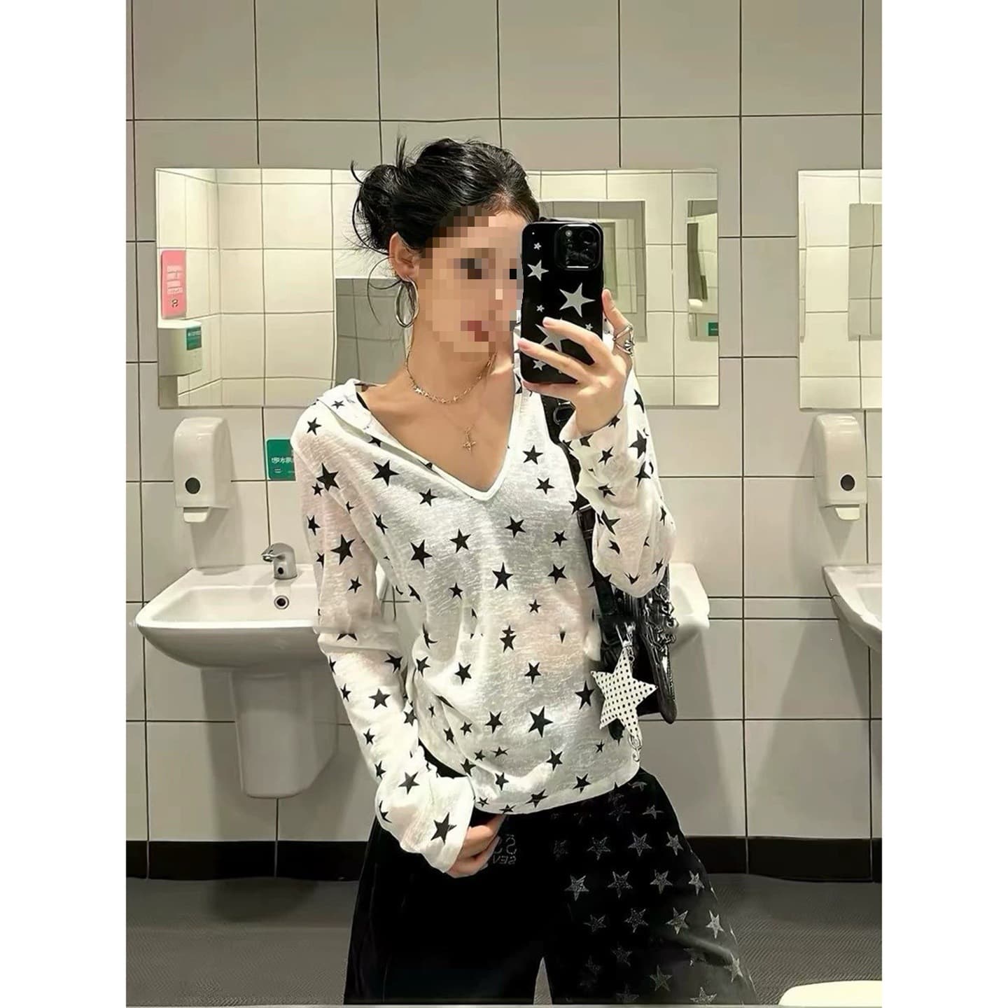 Micro-Textured Hemp-Feel Cotton Full-Print Star Hooded Sun Protection Shirt Women's T-Shirt 2026 New Summer Slimming Casual Top