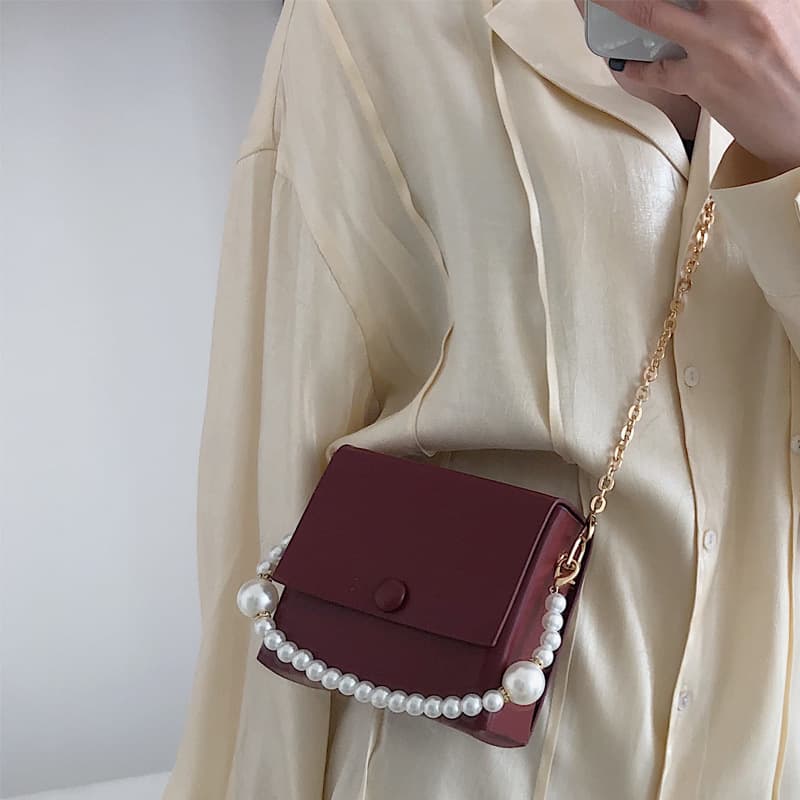 French Retro Pearl Bag for Women 2024 New Vintage Box Bag with Chain Crossbody, Evening Clutch Handbag