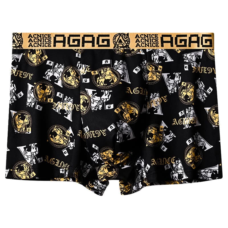 Men's Underwear Black Gold Printed Men's Four-Corner Underpants Large Size Youth Comfortable Flat Crotch Shorts