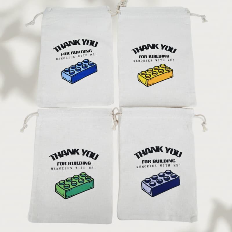 LEGO Party Thanksgiving Favor Candy Drawstring Pouch Building Block Parts Small Item Storage Create Memories Cotton