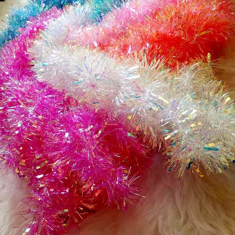Cross-border Christmas hot item 2 meters 9cm colorful fuzzy strips rainbow film streamer for Christmas wedding holiday decoration garland
