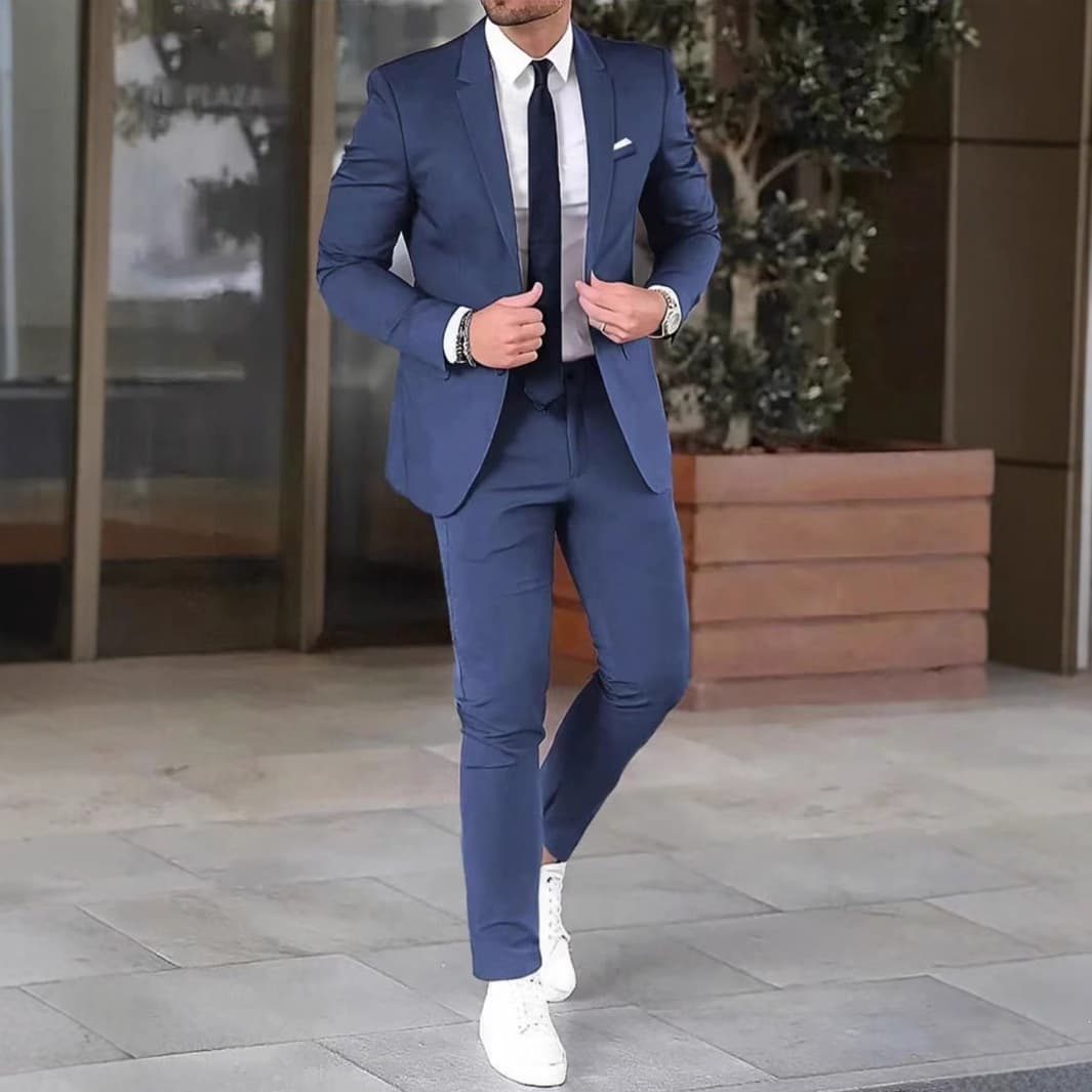 Cross-border new men's groom suit two-piece solid color slim fit banquet dress suit jacket and trousers