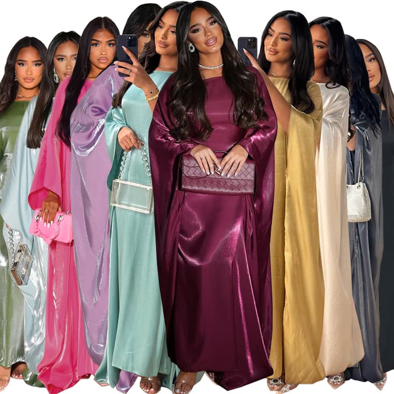 MQ104 New 2024 Spring/Summer Modest Fashion Silk Satin Evening Party Popular Fitted Dress