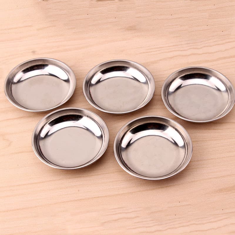 Stainless Steel round Mini Sauce Dish Flat Bottom round Tray Dipping Sauce Plate Seasoning Dish Soy Sauce Plate Home Goods