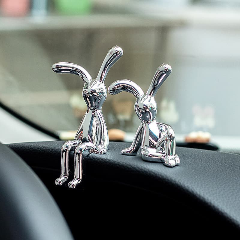 Cross-Border Light Luxury Trendy 3D Rabbit Ornament Sticky Electroplated Long-Eared Bunny Cute Product, Beat Bear Ornament