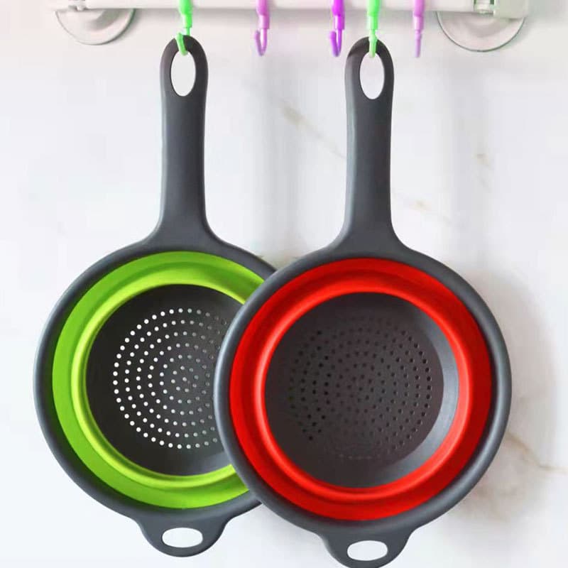 Cross-border Multi-functional Foldable Draining Basket with Handle, Round Expandable Vegetable Washing Basket for Kitchen Use