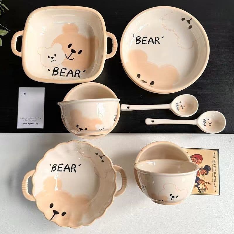 Ceramic Bowl Plate Set Cute Creamy Style Dinnerware High Aesthetic Value Underglaze Color Home Dining Bowl Dish Plate
