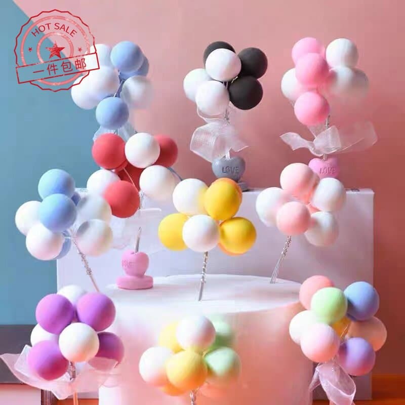 Ins style Internet celebrity confession balloon cake decoration color white pink foam wire balloon string birthday plug-in