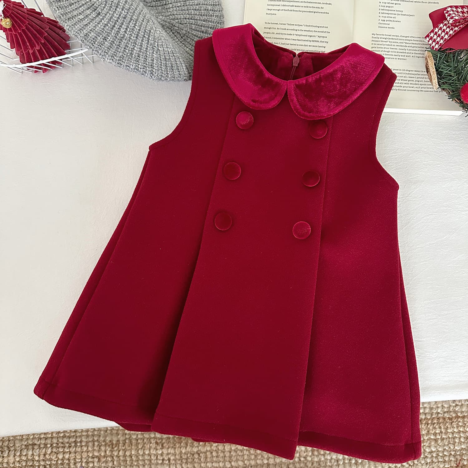 2024 Winter New Korean-style Girls' Baby Elegant Thick Red Sleeveless Dress, Versatile Sleeveless Dress 68683