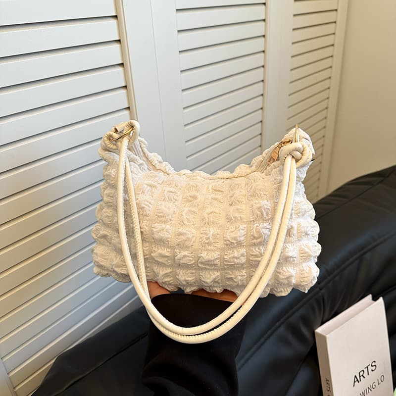 Puff embroidery thread simple temperament pleated armpit bag women's 2024 new trendy shoulder handbag puff cloud bag