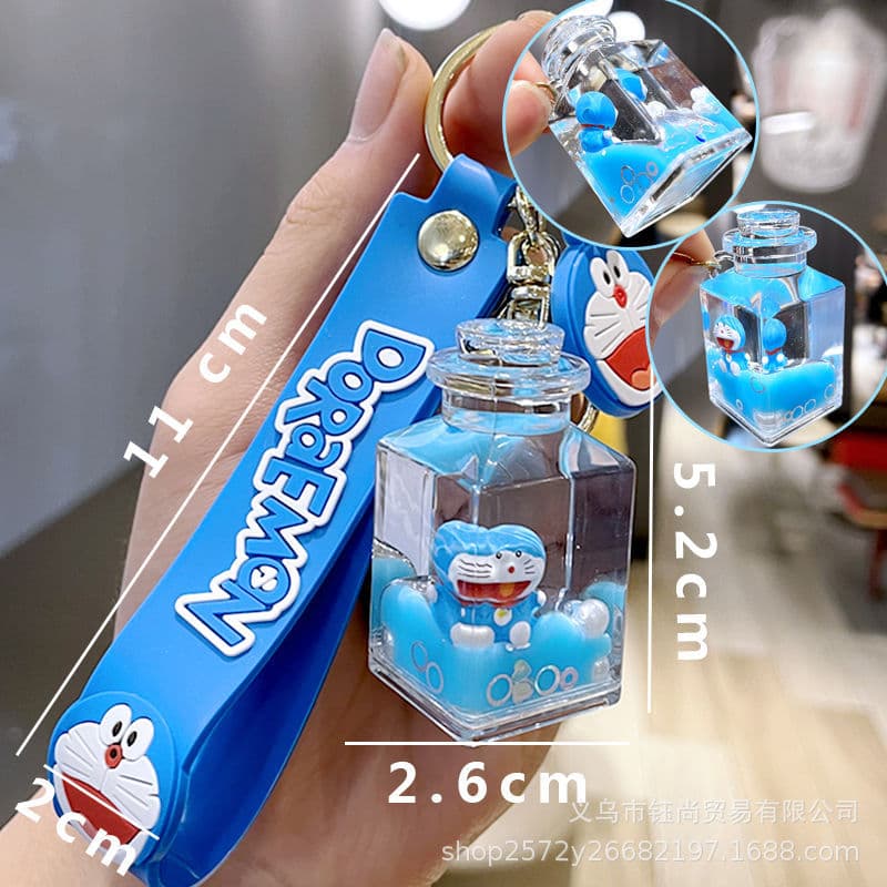 Exquisite Doraemon Sand Bottle Keychain Cute Floating Perfume Bottle School Bag Pendant Charm