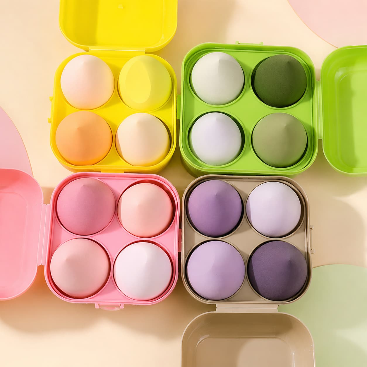 In Stock: 4-Piece Boxed Makeup Sponge Set, Ultra-Soft, Dual-Use for Dry and Wet Application, Non-Powder-Absorbing, Liquid Foundation Sponge, Wholesale