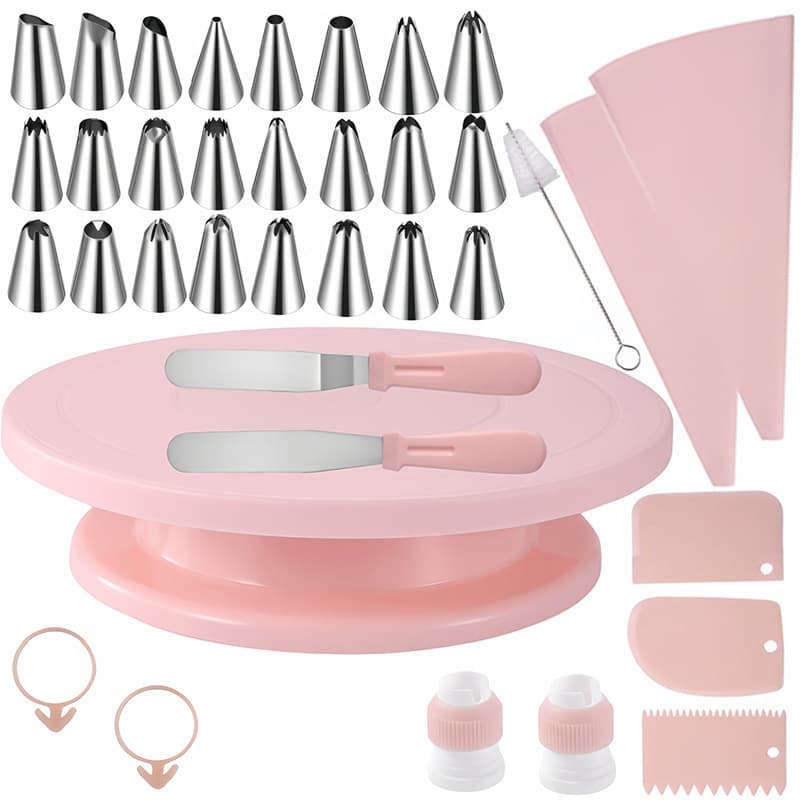 Amazon Hot-Selling Nordic Color Cake Turntable Set with Piping Bags, Spatulas, Stainless Steel Piping Tips, Baking Tool Factory