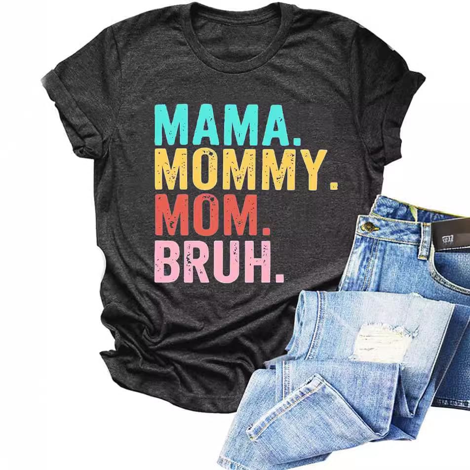 Export Women's Top Cross-Border E-commerce Amazon Mama Print Colored Cotton T-Shirt