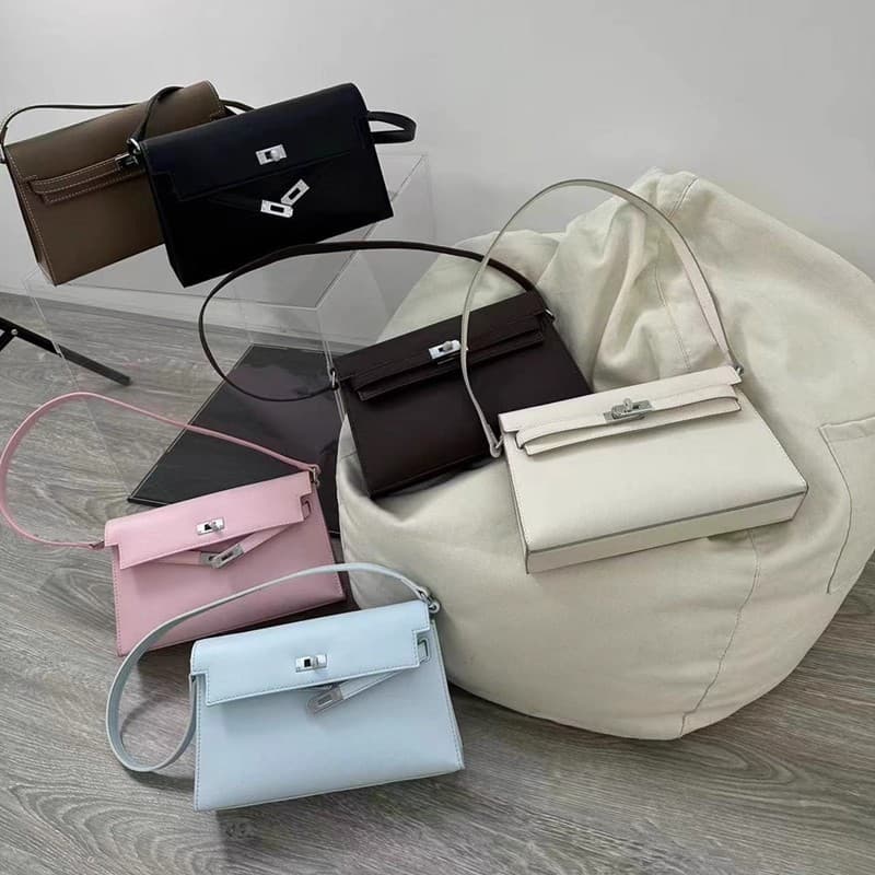 Pink Kelly Bag Women's 5 New High-end Niche Contrast Shoulder Bag Work Commute Crossbody Bag Women