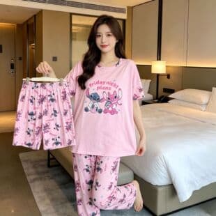 Women's 3-Piece Pajama Set, Cartoon Homewear for Middle East Export