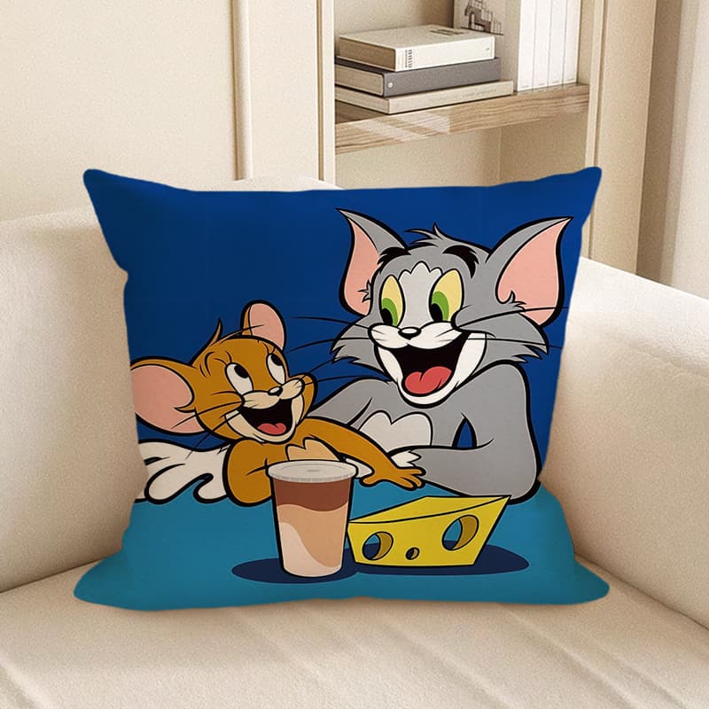 Tom and Jerry Plush Pillow, Anime Kids Bedroom Sofa Ultra-Soft Cushion, Student Nap Pillow