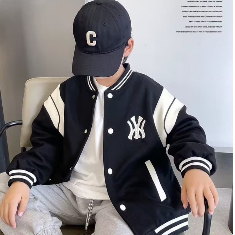 Boys' Baseball Jacket Outerwear, New Fall/Winter Fashionable Children's Spring Sport Jacket, Trendy Top for Older Kids