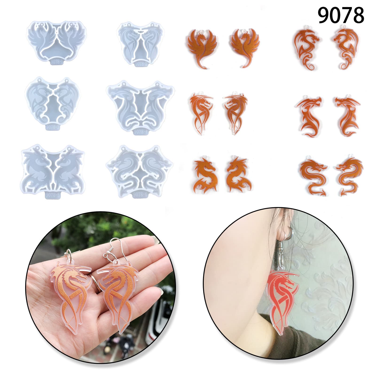 Dragon Earring Silicone Mold DIY Resin Earring Pendant Charm Decoration Drop Dragon Earring Casting Mold