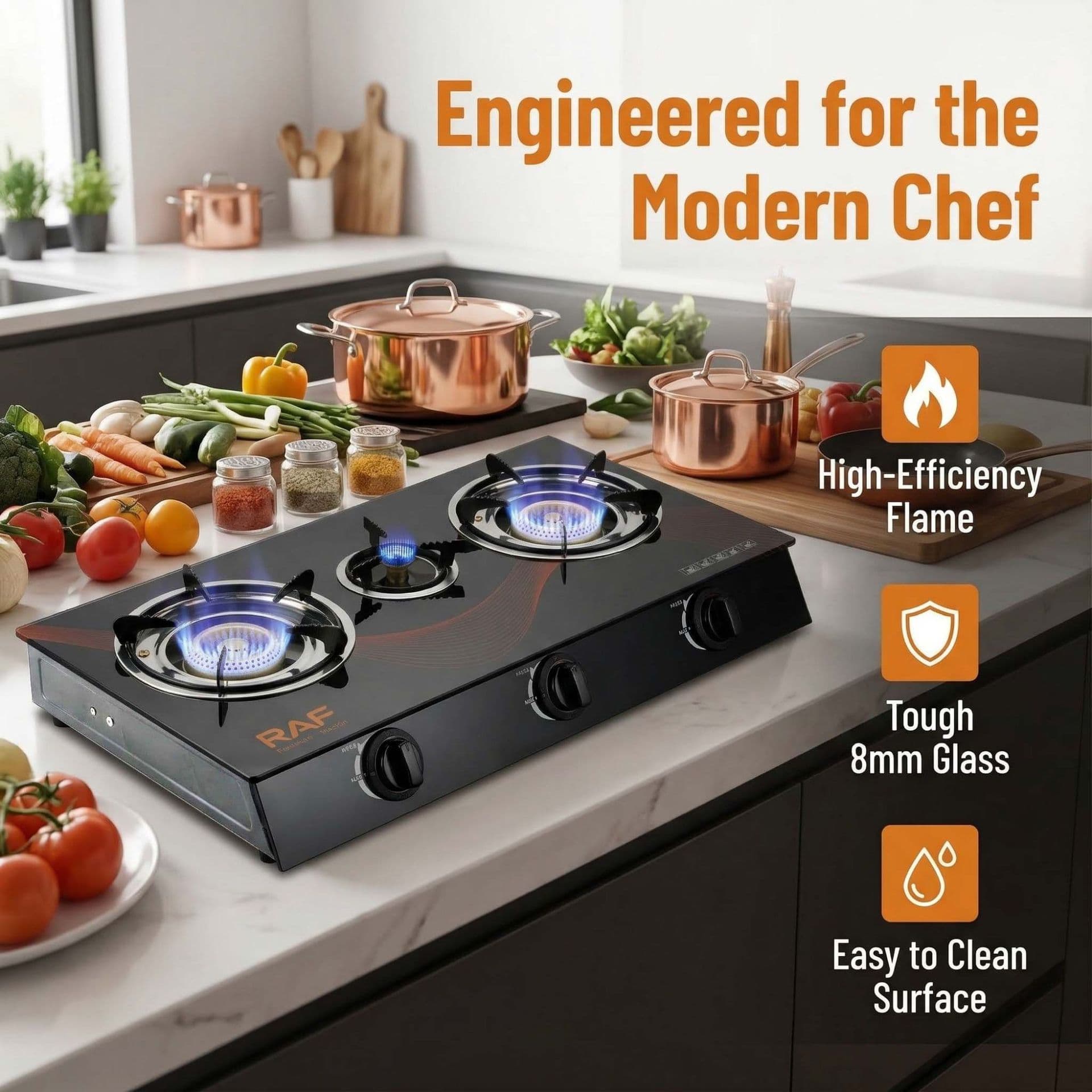 Cross-Border Export Three-Burner Gas Stove, Three-Eye Gas Stove, Tabletop High-Power LPG Stove with Electronic Ignition