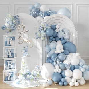 144-Piece Blue Vintage Birthday Balloon Box Set for Baby Shower Gender Reveal Party Decoration with Latex Balloons