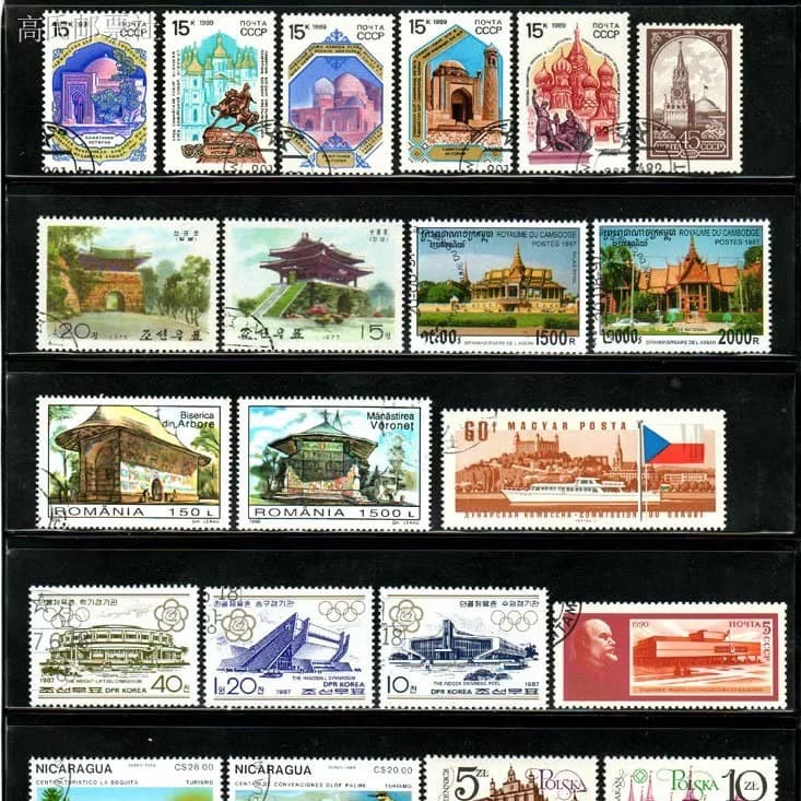 100 non-repeating foreign architectural stamps, 100 different architectural scenery, overseas original package unopened