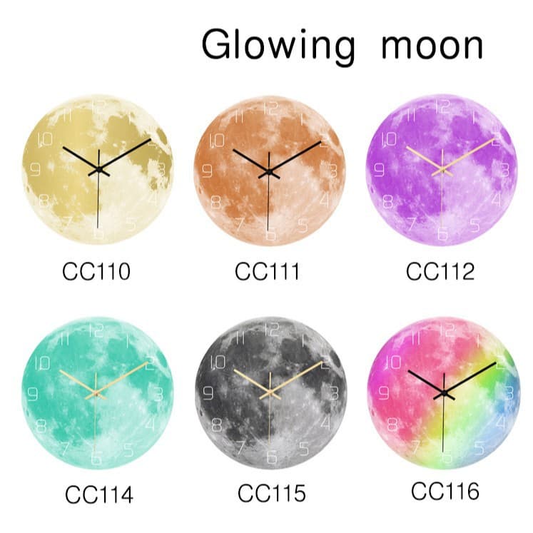 CC110-116 Glow-in-the-Dark Colorful Moon Round Wall Clock Acrylic Silent Movement Bedroom Living Room Decorative Timepiece
