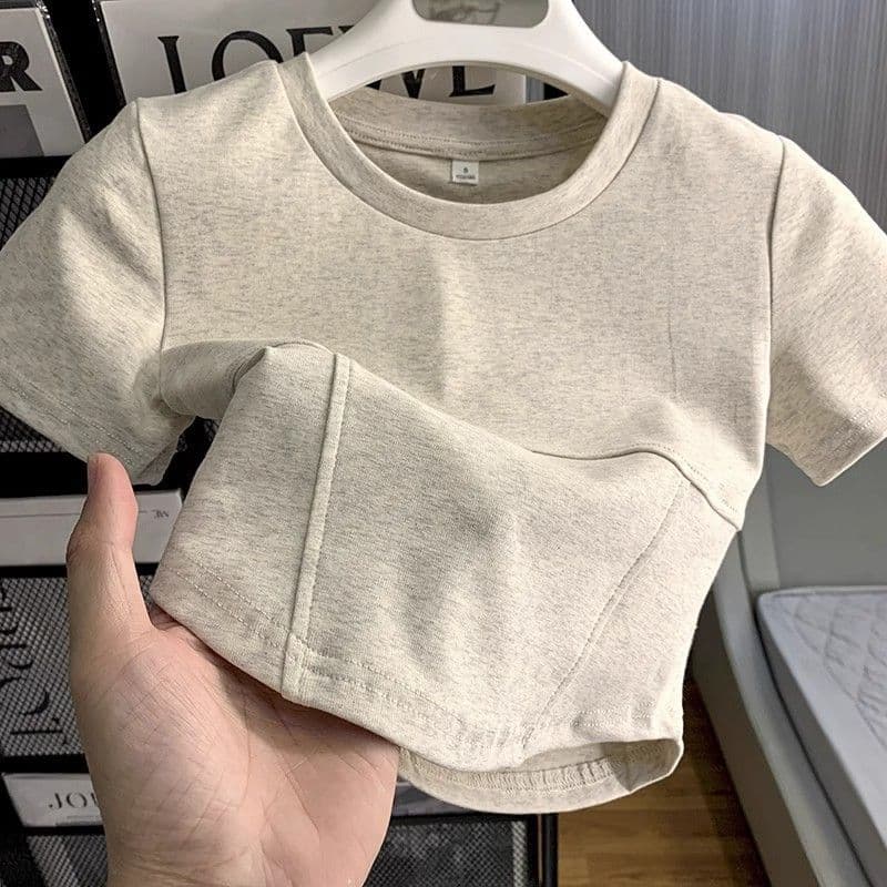 Girls' stylish T-shirt short-sleeved 2025 spring and summer new style children's Korean solid color casual bottoming shirt baby top t