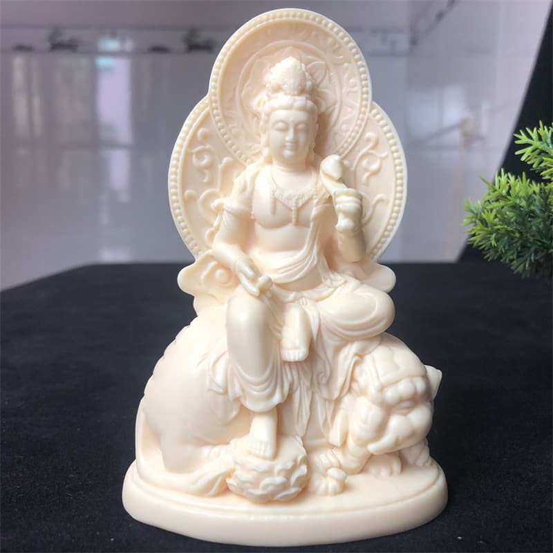 Ivory Nut Manjushri and Samantabhadra Bodhisattva Statue Ornament for Home Living Room Creative Car Craft Gift