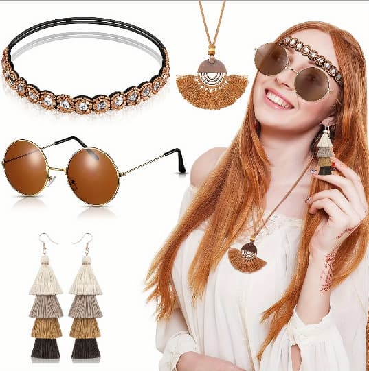 Cross-border Hot Selling 1960s Hippie Glasses Necklace Earring Set Role Play Costume Accessories