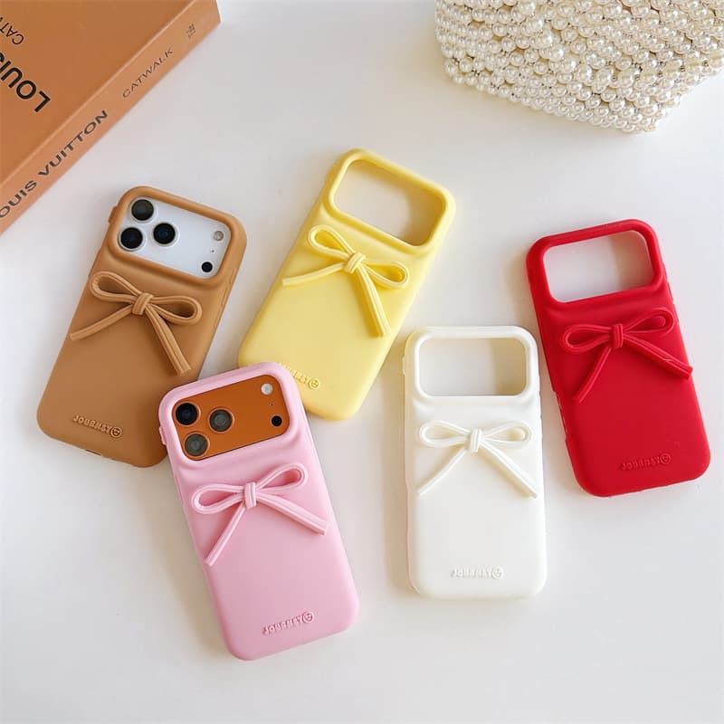 Silicone 3D Bow iPhone 14/13 Compatible 12 Apple 17/16/15 PROMAX Phone Case Shockproof