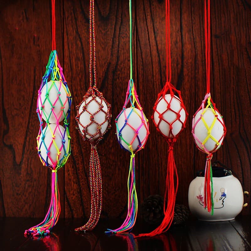 Dragon Boat Festival kindergarten children's egg nets, colorful chicken/duck egg neck pouches, handmade woven finished products