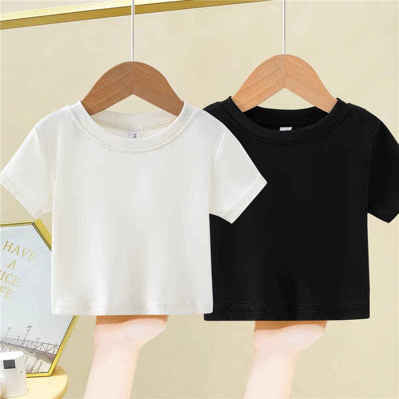 Summer New Style Children's Short-Sleeve Pure Cotton Girls' T-Shirt Top, Solid Color T-Shirt, Pure Cotton Base Shirt, Kids Clothing