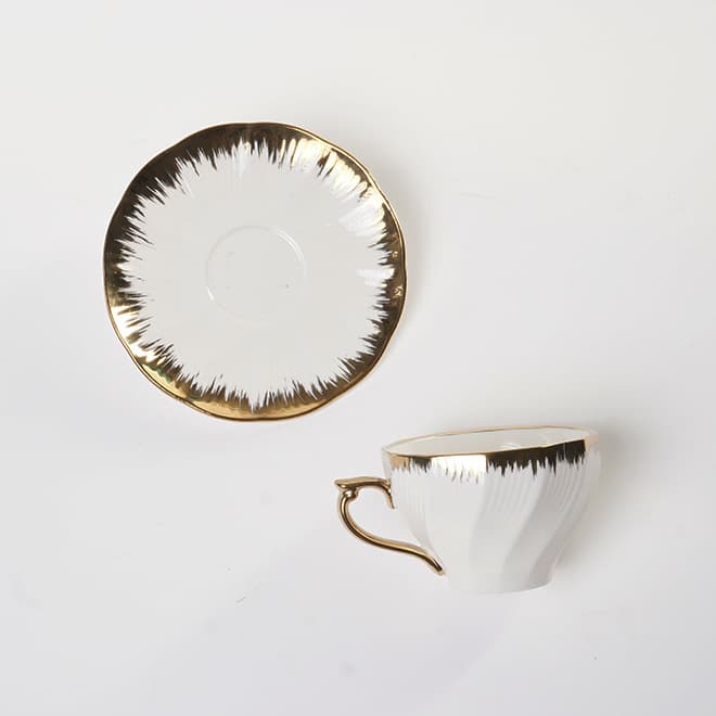 Cross-border Middle East business series white glaze relief light luxury simple style ceramic cup and saucer pure white high-quality coffee cup and saucer