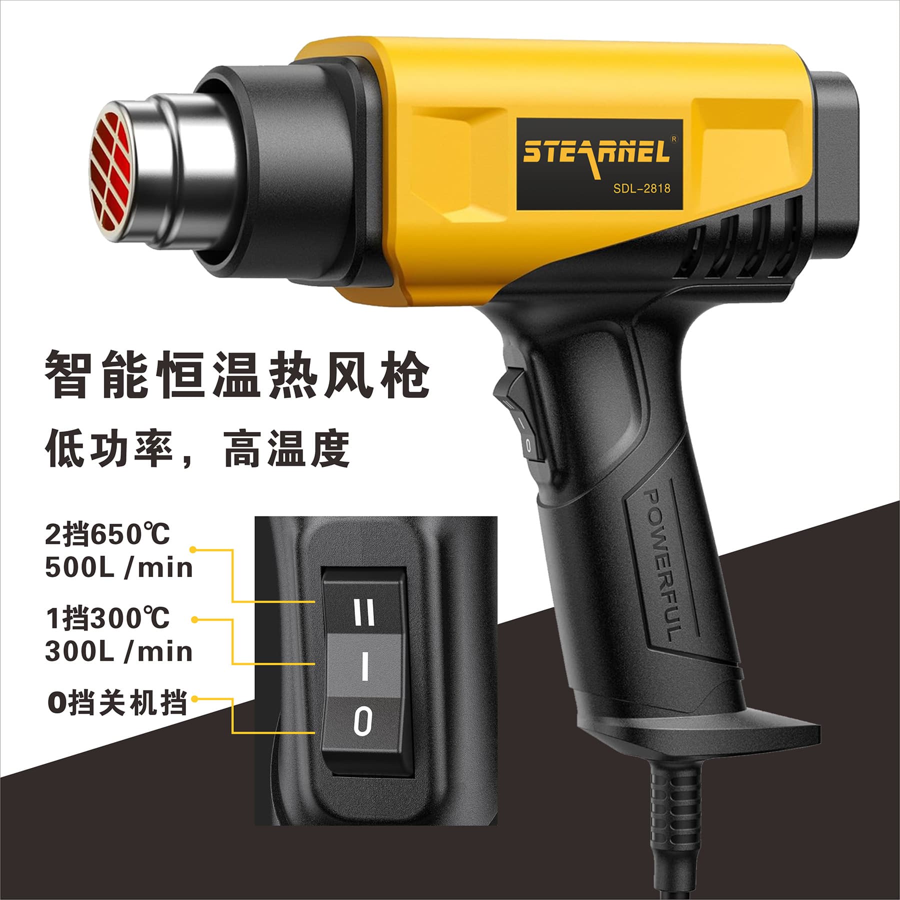 Fultron factory handheld two-stage temperature control heat gun, industrial electric heat blower for automotive film baking